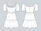 Square Neck Dress technical fashion illustration. Tiered Dress fashion flat technical drawing template, mini lengths, puff sleeve
