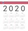 Square Norwegian 2020 year vector calendar