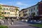 Square with open air cafe in center of Sirmione, Italy.