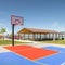 Square Outdoor basketball court with a picnic pavilion and playground in the background