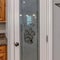 Square Pantry door with ornate glass panel with pantry signage