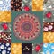 Square patchwork pattern with flowers, hearts, mandala and paisley. Ethnic motives. Vector summer design