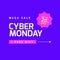 Square picture of cyber monday discounts up to 60 percent text over purple background
