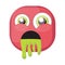 Square pink emoji puking vector illustration on a