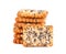 Square poppy seeds and sesame crackers isolated on white background. Dry cracker cookies isolated. Salty snacks isolated