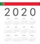 Square Portuguese 2020 year vector calendar