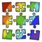 Square puzzle icon color of rainbow. Not assembled nine pieces. Sketch scratch board imitation.