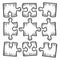 Square puzzle icon. Not assembled nine pieces. Sketch scratch board imitation.