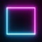 Square rectangle picture frame with two tone neon color motion graphic on isolated black background. Blue and pink light moving