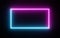 Square rectangle picture frame with two tone neon color motion graphic on isolated black background. Blue and pink light moving