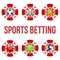 Square red casino chips of soccer sports betting