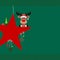 Square Reindeer Sitting On Red Star With Icons Dots Border Dark Green