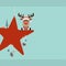 Square Reindeer Sitting On Red Star With Icons Dots Border Turquoise