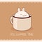 Square retro card with cute animal in cup in kawaii style. Vintage style card with lovely little bunny in cup. Can be used for t-