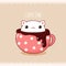 Square retro card with cute animal in cup in kawaii style. Vintage style card with lovely little cat in cup. Can be used for t-