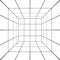 Square room, hallway, studio or portal wireframe in perspective on white background. Box grid structure. Engineering