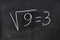 Square root written on a blackboard