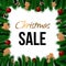 Square sale banner for Christmas and New Year with branches of the Christmas tree and traditional decorations: gingerbread cookies