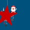 Square Santa Claus Sitting On Red Star With Icons Dark Blue