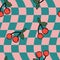 Square seamless pattern with groovy cherry