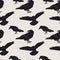 Square seamless Pattern. Set of black Raven or Crow birds. Different poses.