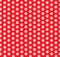 Square seamless pattern of white animal paw prints on red background.