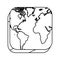 square silhouette button with contour map continents