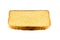 Square slice of the yellow toast bread isolated over the white background, side view.