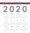Square Slovak 2020 year vector calendar