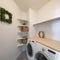 Square Small minimalist laundry room with wall mounted corner shelves