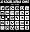 Square social media icons collection flat black and white with rounded corners