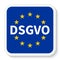 Square sticker icon with the flag of the EU and German text DSGVO translate General Data Protection Regulation.