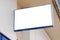 Square store signboard signage on shop wall with blank white sign mock up billboard