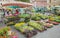 Square street market flower stall farmer production Weimar Germany