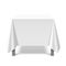 Square table covered with white tablecloth