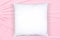 Square Throw Pillow Mockup on Soft Pink Fabric Background