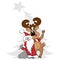 Square, tile, postcard - Santa Claus or Santa Claus hugs a deer on a background of a gray Christmas tree