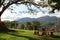 Square with trees and benches of small community of CabeÃ§a de Boi village in Minas Gerais