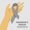 A square vector image with a gray ribbon as a symbol of parkinson`s disease awareness. A world parkinson`s disease day. A template