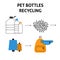 A square vector image with a scheme of a pet bottles recycle process.