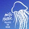 A square vector image with the text Micro plastic pollutes the ocean and the jellyfish.  The environment protection vector design