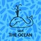 A square vector image with the text Save the ocean, the plastic bottles and the angry doodle whale.  The environment protection ve