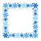 Square vector winter frame of snowflakes. Isolated.