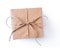 Square vintage brown gift box with bow isolated