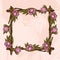 Square vintage frame made of branches with lush flowers. Decorative element for design work in the boho style