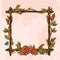 Square vintage frame made of branches with roses and flower buds. Decorative element for design work in the boho style