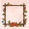 Square vintage frame made of branches with roses and flower buds. Decorative element for design work in the boho style