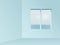 Square window view from blue empty room abstract background. View on blue sky, sea and clouds vector illustration