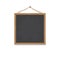 A square wooden chalkboard hangs on a nail on a rope. Board for a menu or drawing.