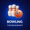 Squared banner about bowling tournament 3D style, vector illustration